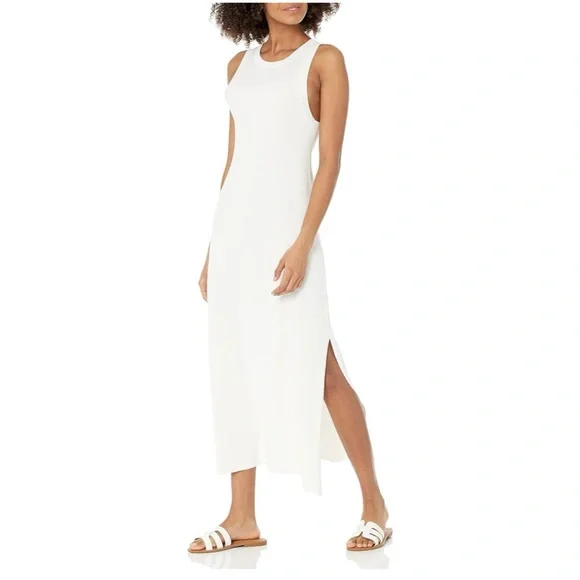 The Drop | Women’s Whisper White Gabriela High Neck A-line Side-Slit Maxi Dress - Picture 4 of 9
